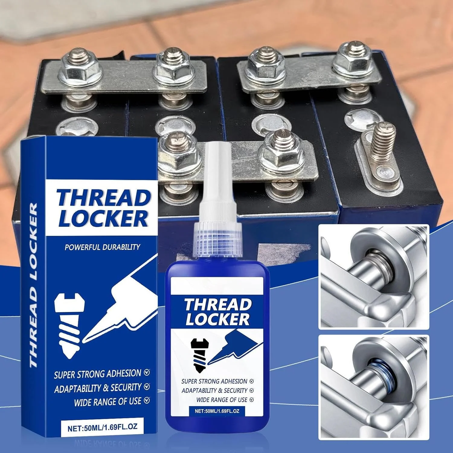 چسب قفل رزوه لاک تایت | چسب فلز قفل رزوه 50 میلی لیتری قابل جدا شدن | چسب درزگیر ضد آب قابل جابجایی برای تعمیرات ساختمانی، کارگاه، صنعتی، خودرو، نگهداری مکانیکی منزل