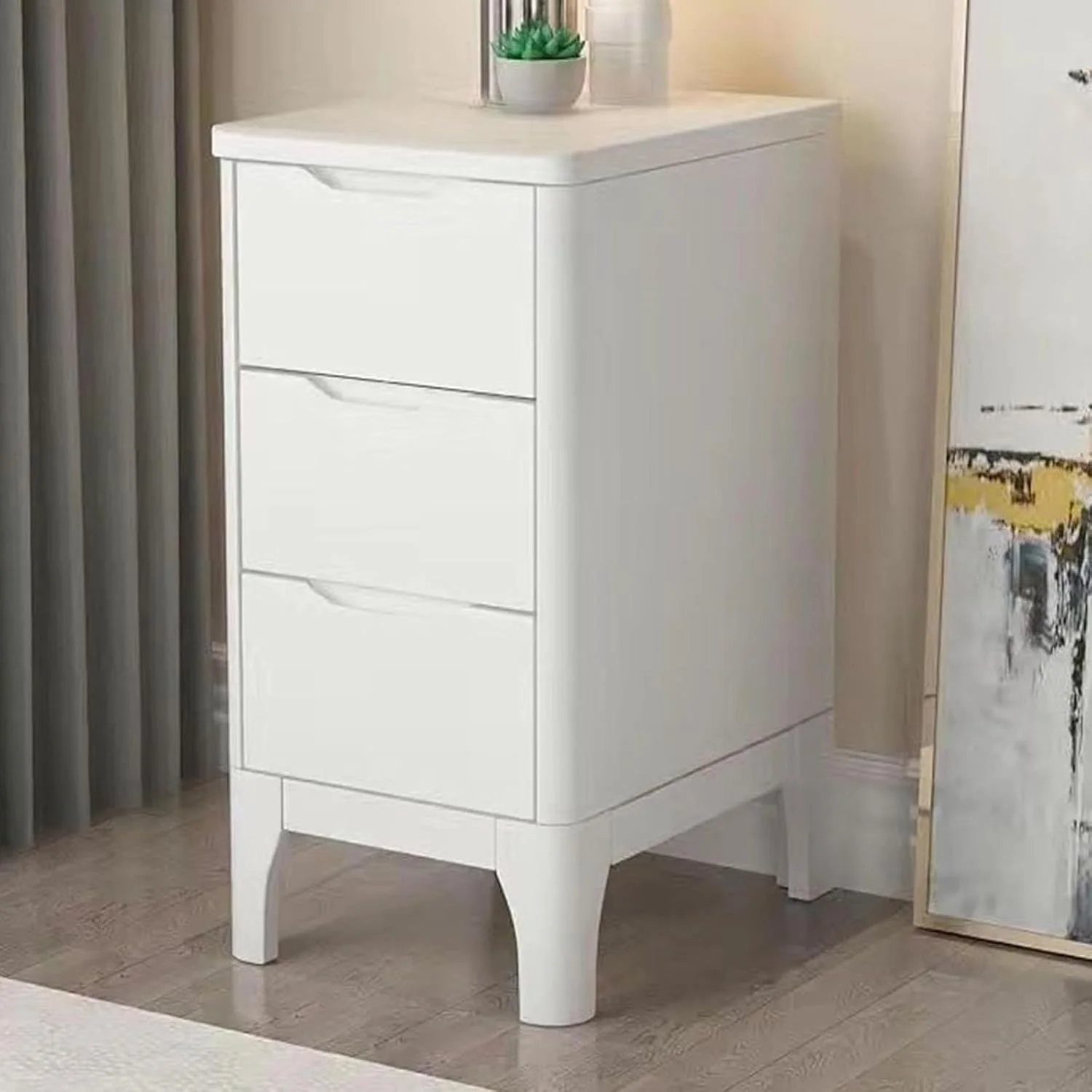 میز کنار تختی چوبی YQMHEZ، میز کنار تخت، کابینت کنار تخت با 3 کشو، میزهای باریک کنار تخت برای اتاق خواب/اتاق نشیمن (سفید، 20 سانتی متر) میز کنار تختی چوبی YQMHEZ، میز کنار تخت، کابینت کنار تخت با 3 کشو، میزهای باریک کنار تخت برای اتاق خواب/اتاق نشیمن (سفید، 20 سانتی متر)