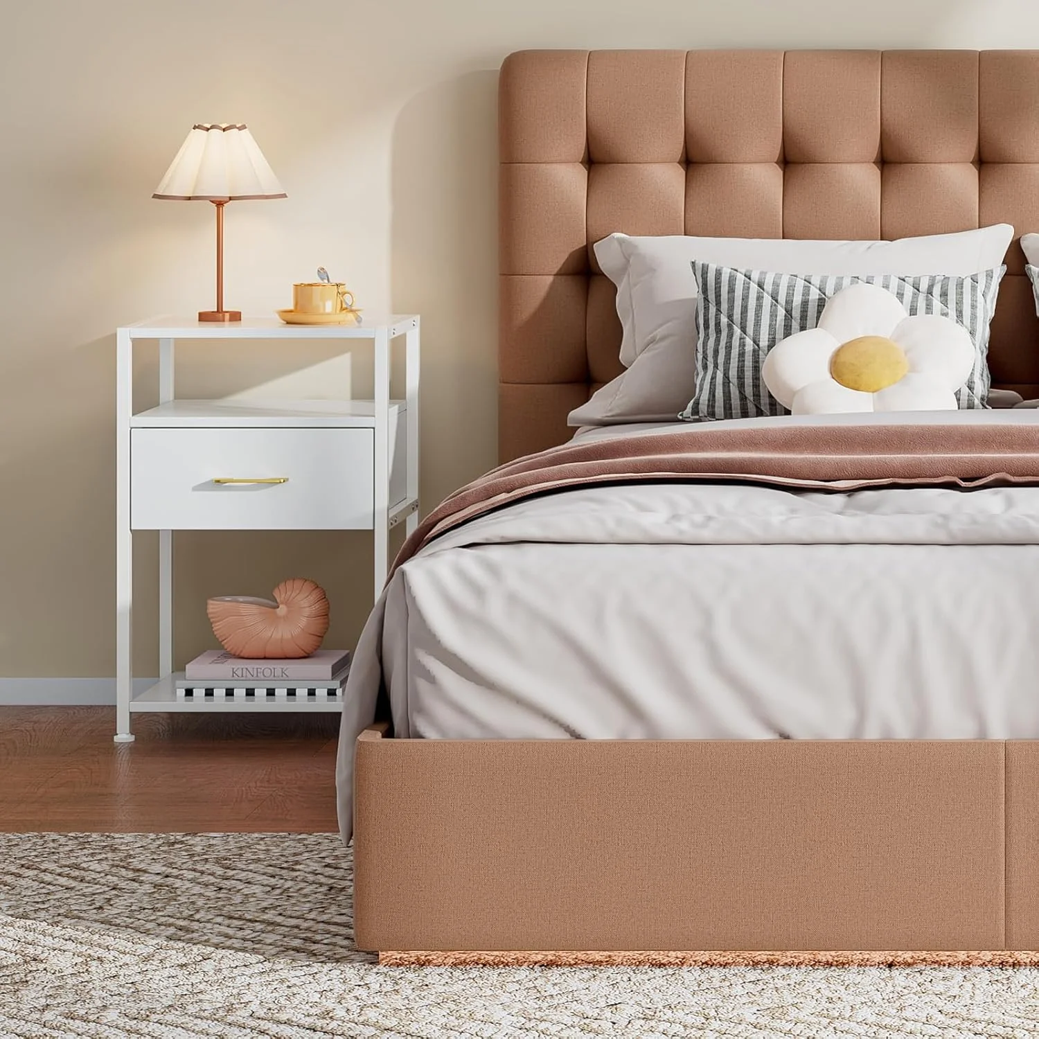 میز پاتختی مدرن Yoqiren، میز کنار تختی با کشو، میز کنار تختی سفید با قاب طلایی، میز کوچک 3 طبقه برای نگهداری وسایل اتاق نشیمن، اتاق خواب میز پاتختی مدرن Yoqiren، میز کنار تختی با کشو، میز کنار تختی سفید با قاب طلایی، میز کوچک 3 طبقه برای نگهداری وسایل اتاق نشیمن، اتاق خواب