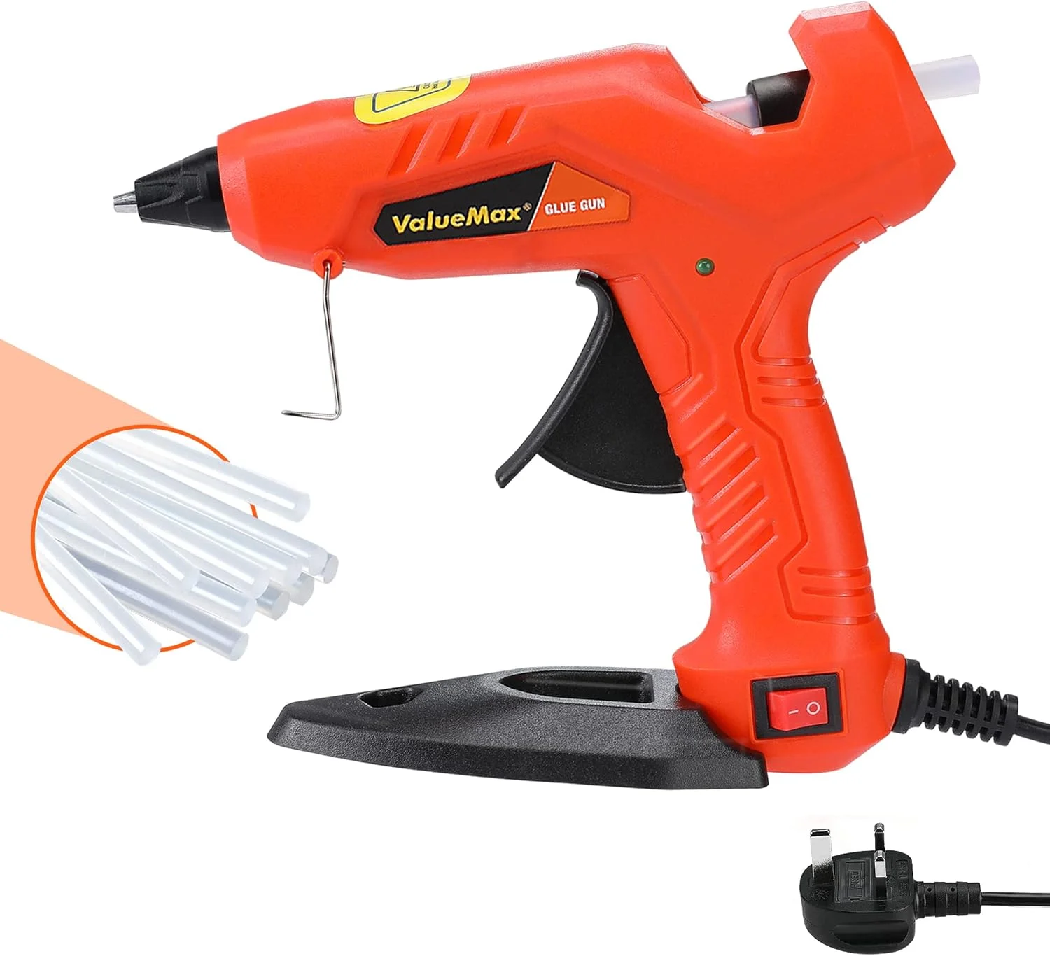 تفنگ چسب حرارتی کوچک ValueMax 20 وات | تفنگ چسب برقی به همراه 20 عدد چسب (7 × 100 میلی متر) | تفنگ چسب با کلید روشن/خاموش و پایه | تفنگ چسب حرارتی برای کاردستی، DIY، تزئینات، کودکان مدرسه ای