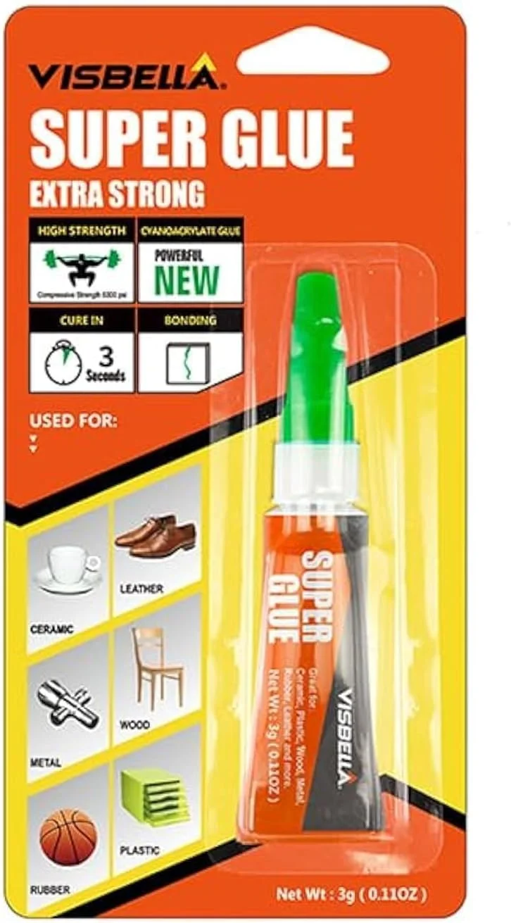 چسب قطره ای فوق العاده قوی ویسبلا، چسب سیانوآکریلات قدرتمند با استحکام بالا، خشک شدن 3 ثانیه ای، اتصال فوری سرامیک، چرم، فلز، چوب، لاستیک، 3 گرم، تک لوله