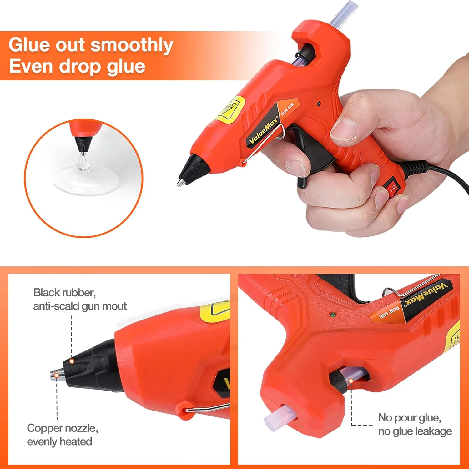 تفنگ چسب حرارتی کوچک ValueMax 20 وات | تفنگ چسب برقی به همراه 20 عدد چسب (7 × 100 میلی متر) | تفنگ چسب با کلید روشن/خاموش و پایه | تفنگ چسب حرارتی برای کاردستی، DIY، تزئینات، کودکان مدرسه ای