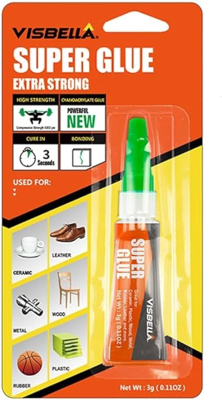 چسب قطره ای فوق العاده قوی ویسبلا، چسب سیانوآکریلات قدرتمند با استحکام بالا، خشک شدن 3 ثانیه ای، اتصال فوری سرامیک، چرم، فلز، چوب، لاستیک، 3 گرم، تک لوله