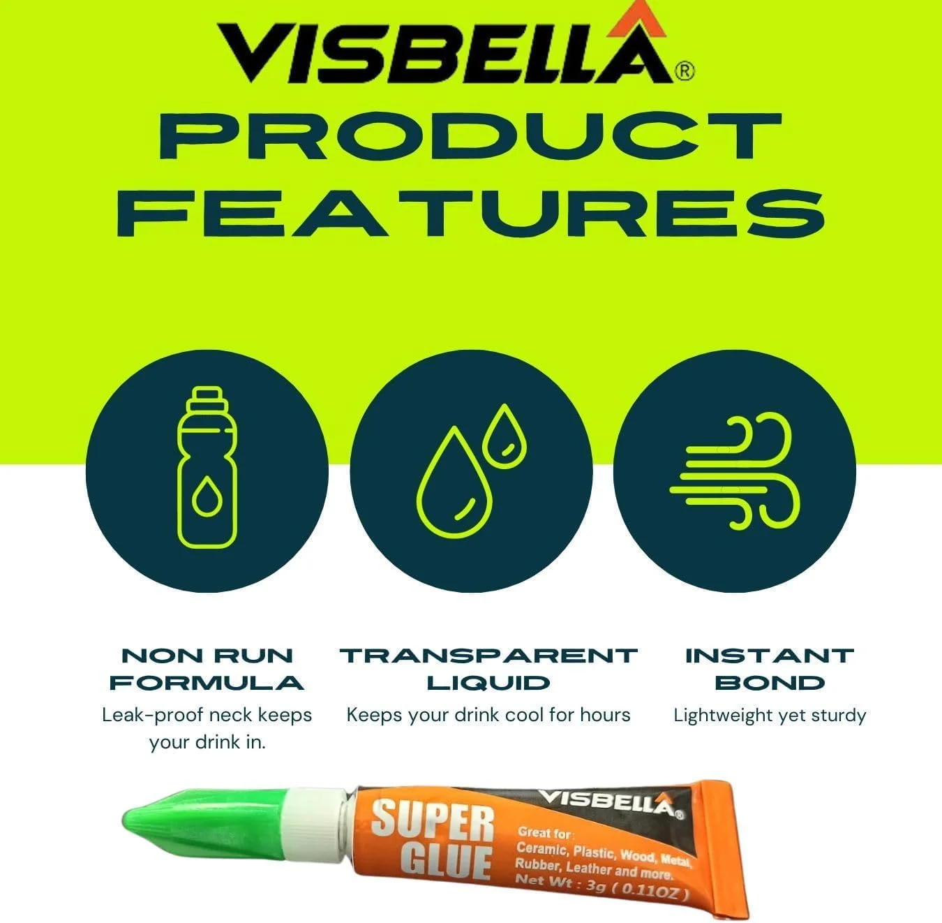 چسب قطره ای فوق العاده قوی ویسبلا، چسب سیانوآکریلات قدرتمند با استحکام بالا، خشک شدن 3 ثانیه ای، اتصال فوری سرامیک، چرم، فلز، چوب، لاستیک، 3 گرم، تک لوله
