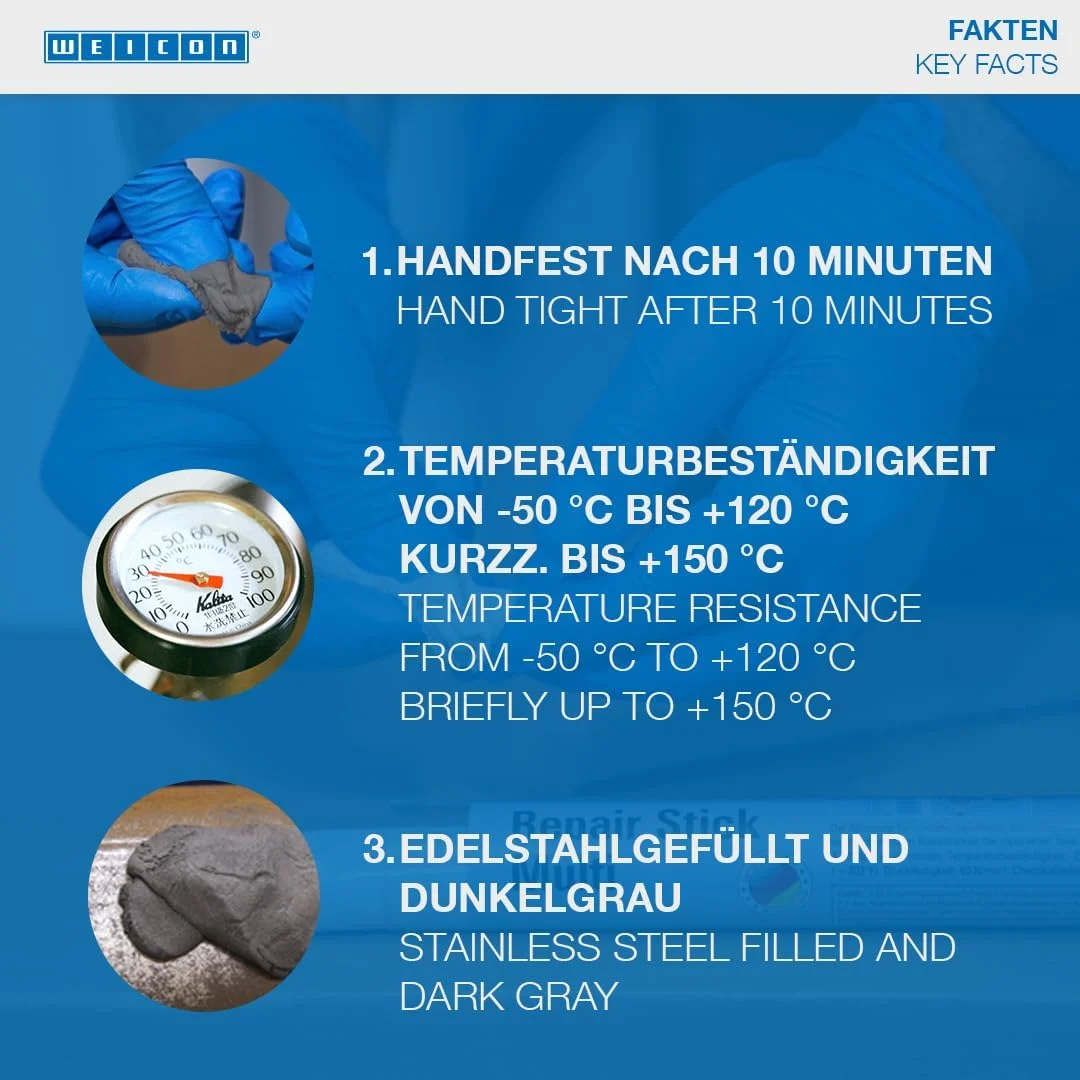 چسب تعمیراتی استیل WEICON، 115 گرمی، چسب اپوکسی رزین مخصوص دو جزئی برای تعمیرات استیل و موارد مشابه. فلزات، محفظه ها، ظروف چسب تعمیراتی استیل WEICON، 115 گرمی، چسب اپوکسی رزین مخصوص دو جزئی برای تعمیرات استیل و موارد مشابه. فلزات، محفظه ها، ظروف