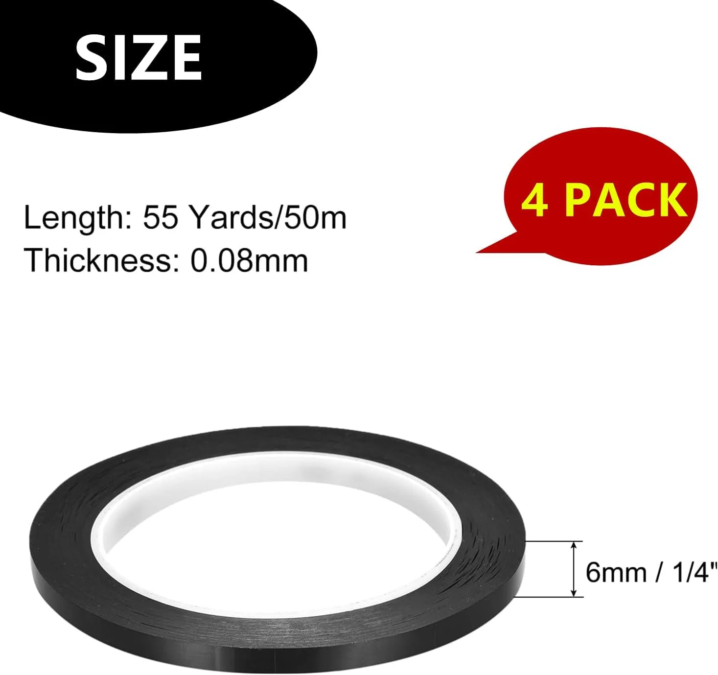 نوار نمودار زلیا 4 عددی، وینیل خود چسب تخته وایت برد 6 میلی متر * 50 متر برای خط کشی تخته پاک کن خشک (مشکی)