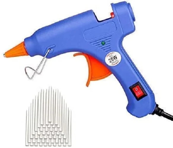 تفنگ چسب حرارتی کوچک ارتقا یافته با 50 عدد چسب، کیت تفنگ چسب با پوشش ضد حرارت قابل جابجایی با ماشه انعطاف پذیر برای پروژه های کوچک صنایع دستی DIY و آب بندی و تعمیرات سریع روزانه 20 وات، آبی