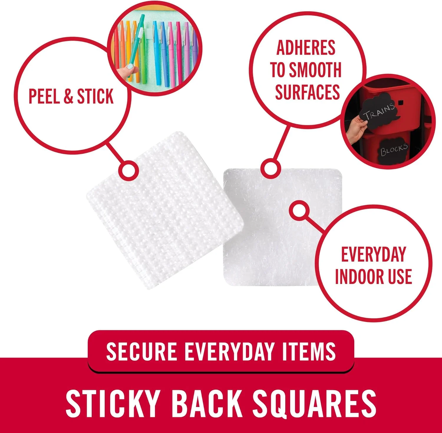 مربع‌های چسبی برند VELCRO، بسته‌ی 100 عددی، 7/8 اینچ، سفید، نوار چسب برای سازماندهی اداری، دکوراسیون کلاس درس، تابلوهای لمینت شده