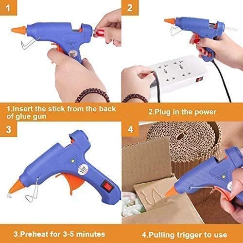 تفنگ چسب حرارتی کوچک ارتقا یافته با 50 عدد چسب، کیت تفنگ چسب با پوشش ضد حرارت قابل جابجایی با ماشه انعطاف پذیر برای پروژه های کوچک صنایع دستی DIY و آب بندی و تعمیرات سریع روزانه 20 وات، آبی