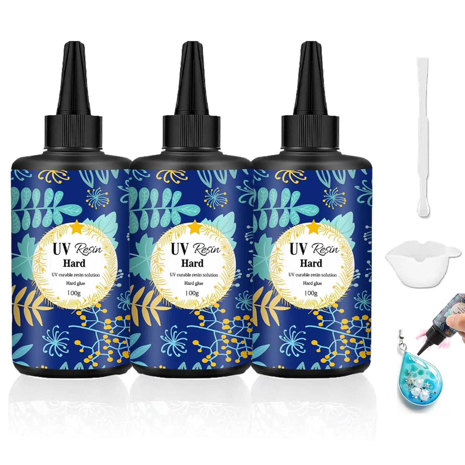 رزین UV 300 گرمی، کیت رزین UV ارتقا یافته با پخت سریع، شفافیت کریستالی، سخت، براق، رزین فعال شده با نور خورشید - بدون بو برای ساخت جواهرات، صنایع دستی DIY، ریخته گری و پوشش