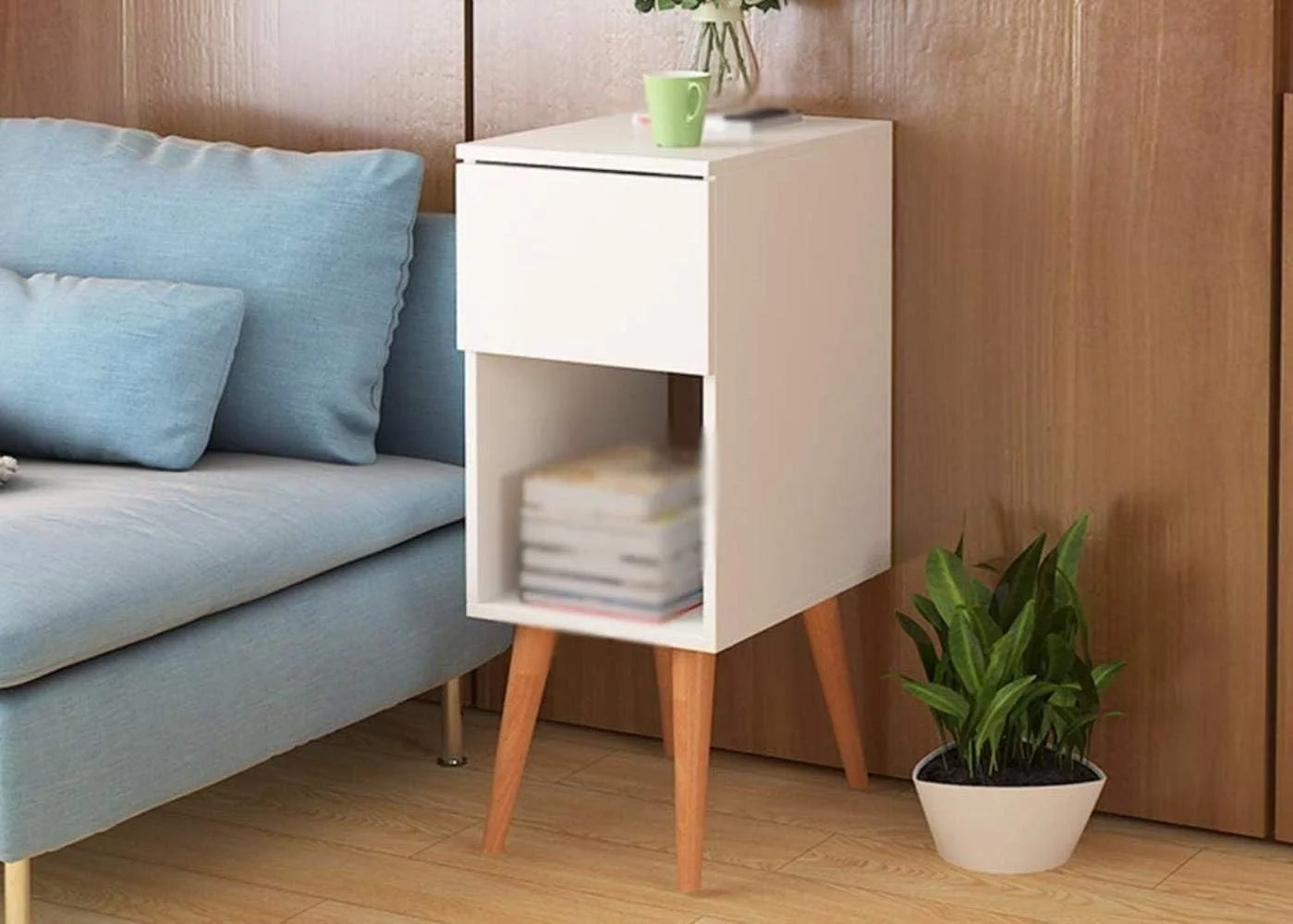 میز کنار تختی ZXM سفید مربع کوچک دارای کشو مناسب برای نگهداری کتاب، مجله، میز چای 40 * 30 * 60 سانتی متر میز کنار تختی ZXM سفید مربع کوچک دارای کشو مناسب برای نگهداری کتاب، مجله، میز چای 40 * 30 * 60 سانتی متر