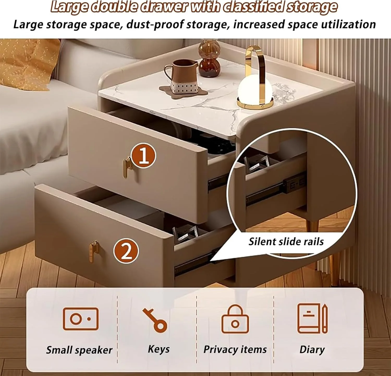 کابینت کنار تختی مدرن YXYKPPET با 2 کشو، کابینت فولادی برای اتاق نشیمن، اتاق خواب، مبلمان کنار تخت، شامپاین (رنگ) کابینت کنار تختی مدرن YXYKPPET با 2 کشو، کابینت فولادی برای اتاق نشیمن، اتاق خواب، مبلمان کنار تخت، شامپاین (رنگ)