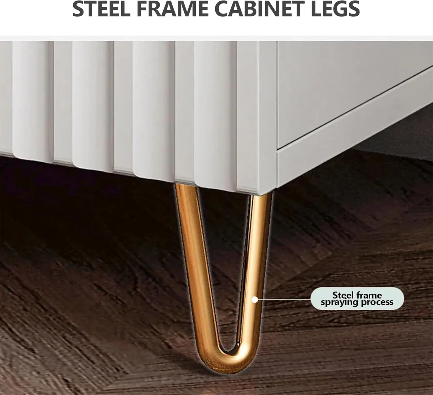 میز پاتختی مدرن YXYKPPET با روکش براق و 2 کشو، طراحی راه راه شیاردار به سبک مدرن اواسط قرن با پایه های فلزی طلایی، سفید و طلایی میز پاتختی مدرن YXYKPPET با روکش براق و 2 کشو، طراحی راه راه شیاردار به سبک مدرن اواسط قرن با پایه های فلزی طلایی، سفید و طلایی