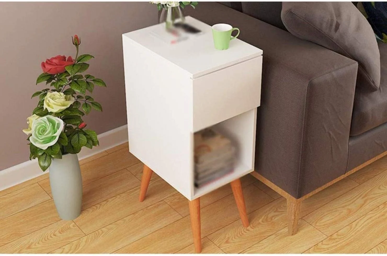 میز کنار تختی ZXM سفید مربع کوچک دارای کشو مناسب برای نگهداری کتاب، مجله، میز چای 40 * 30 * 60 سانتی متر میز کنار تختی ZXM سفید مربع کوچک دارای کشو مناسب برای نگهداری کتاب، مجله، میز چای 40 * 30 * 60 سانتی متر