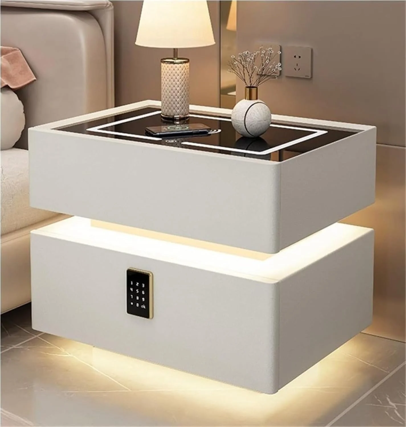 میز کنار تختی مدرن XISICIAO، میز شب هوشمند با ایستگاه شارژ بی سیم و قفل، میز شب با 2 کشو برای اتاق خواب، بدون نیاز به نصب (سفید، 40 * 40 * 50 سانتی متر) میز کنار تختی مدرن XISICIAO، میز شب هوشمند با ایستگاه شارژ بی سیم و قفل، میز شب با 2 کشو برای اتاق خواب، بدون نیاز به نصب (سفید، 40 * 40 * 50 سانتی متر)