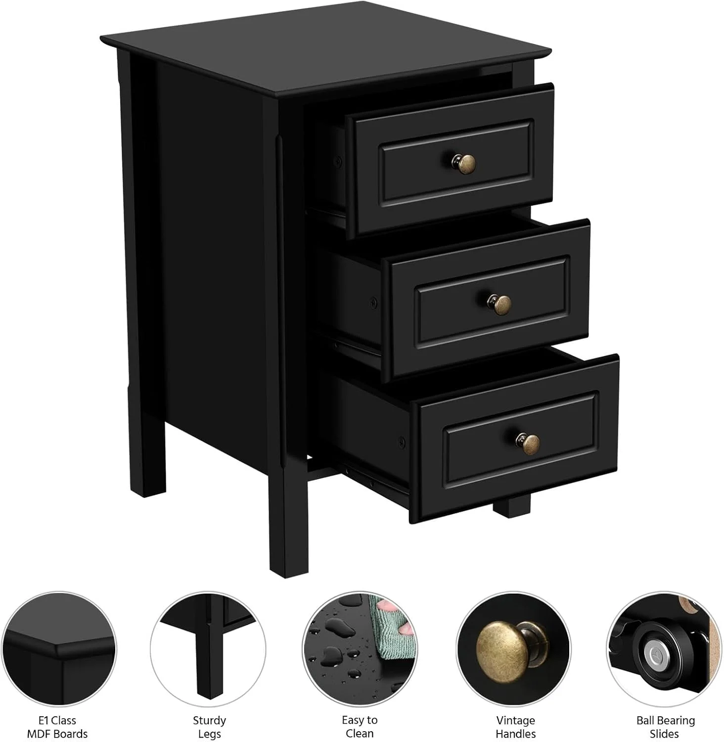 Yaheetech ست 2 عددی میز کنار تختی، میز عسلی چوبی 3 کشویی، میز تلفن مدرن کنار مبل برای فضاهای کوچک، مونتاژ آسان، مشکی