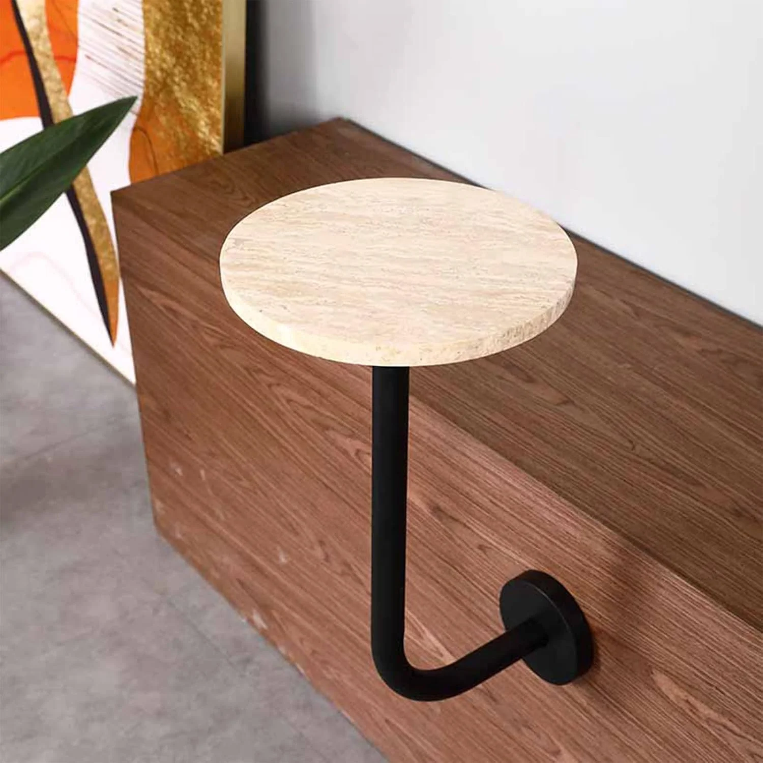 میز عسلی گرد مدرن Xering با رویه تراورتن، میز جانبی/پایه گلدان برای ورودی بالکن، میز کنار تختی دیواری میز عسلی گرد مدرن Xering با رویه تراورتن، میز جانبی/پایه گلدان برای ورودی بالکن، میز کنار تختی دیواری