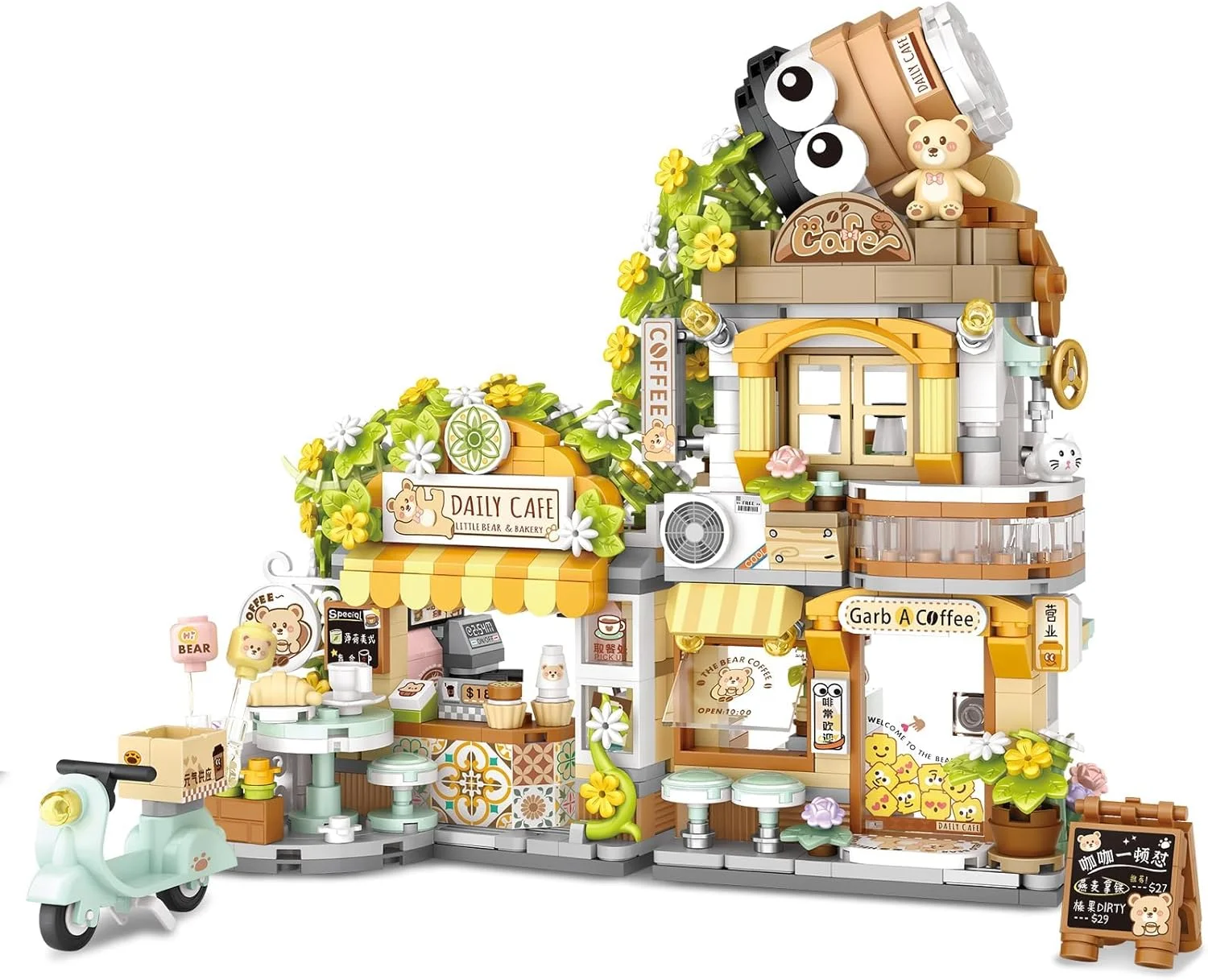 مجموعه مینی بلوک های ساختنی کافه خیابانی KASTWAVE، اسباب بازی های ساختنی خلاقانه مجموعه ساخت حیوانات بامزه برای دختران 6-12 ساله، اسباب بازی ساختمانی معماری شبیه سازی شده، ایده هدیه برای کودکان و بزرگسالان (1077 قطعه)