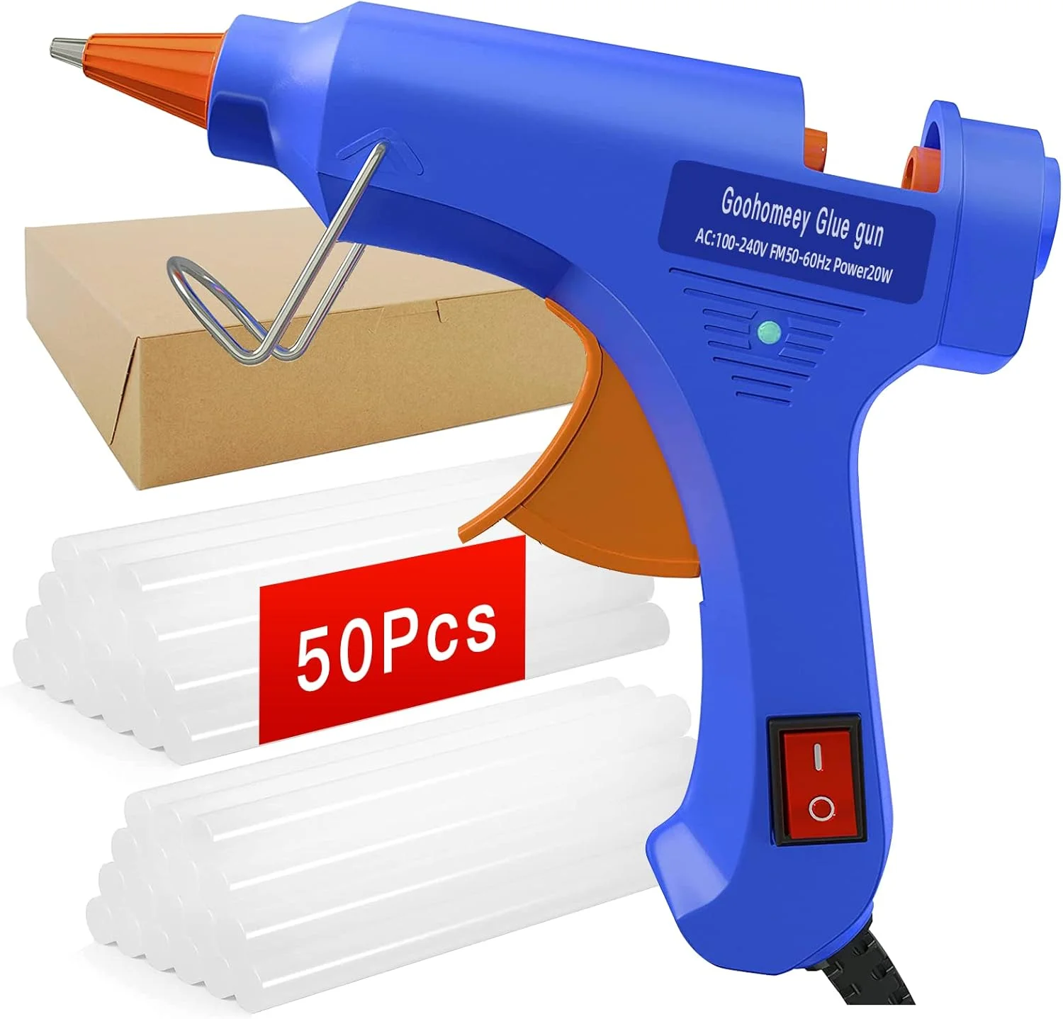 کیت تفنگ چسب حرارتی 20 وات به همراه چسب برای کاردستی های مدرسه، هنرهای DIY، تعمیرات سریع خانگی (آبی مینی + 50 عدد چسب)