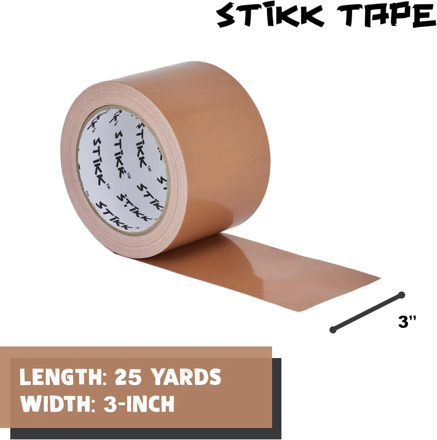 نوار چسب لوله ای ضخیم و سنگین STIKK، 3 اینچ در 25 یارد، 7.5 میل، رنگ قهوه ای مایل به زرد، با روکش پلی اتیلن مقاوم در برابر آب و هوا (72 میلی متر)