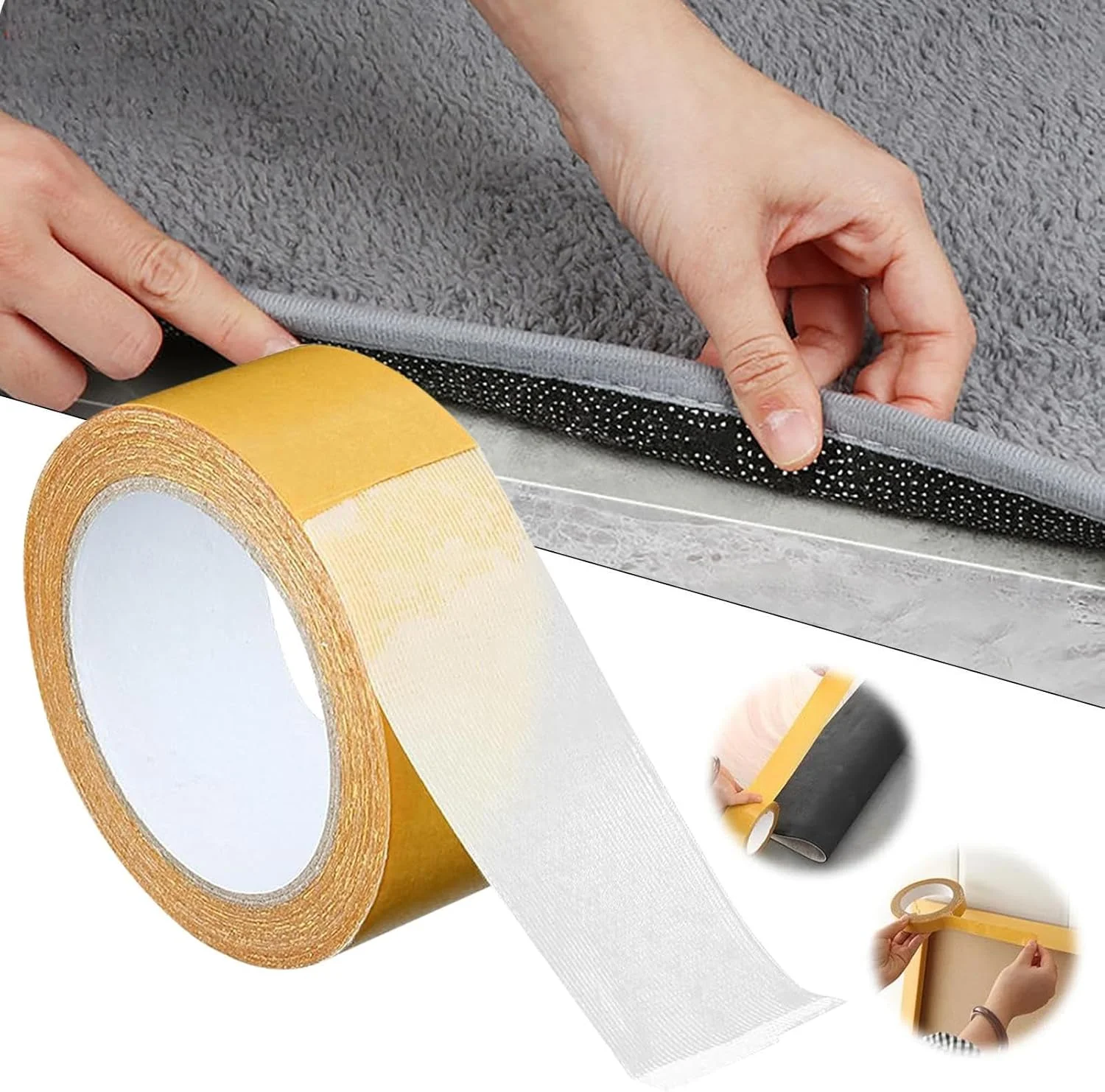 نوار چسب دو طرفه قوی، نوار فرش دو طرفه - نوارهای چسبنده شفاف و قابل جابجایی برای بهبود خانه، تعمیرات RV، پروژه های صنایع دستی