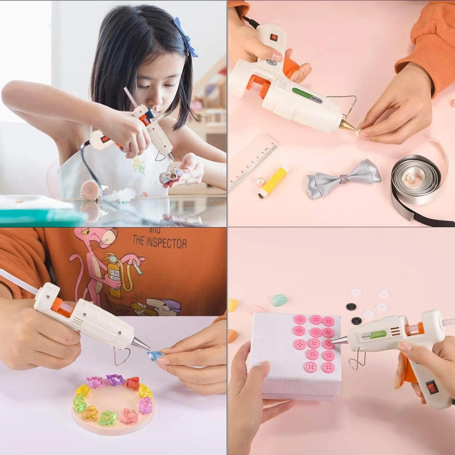 تفنگ چسب حرارتی، تفنگ مینی 20 واتی برای کاردستی، 50 عدد چسب، گرم شدن سریع 90 ثانیه ای، طراحی ضد سوختگی، تفنگ برای کاردستی/هنرهای DIY/کارت/پلاستیک/چوب (سفید)