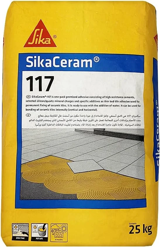 چسب کاشی عمومی SIKA برای کاشی های سرامیکی - SikaCeram-117 - خاکستری - قدرت چسبندگی عالی - کاربرد داخلی - کیسه 25 کیلوگرمی