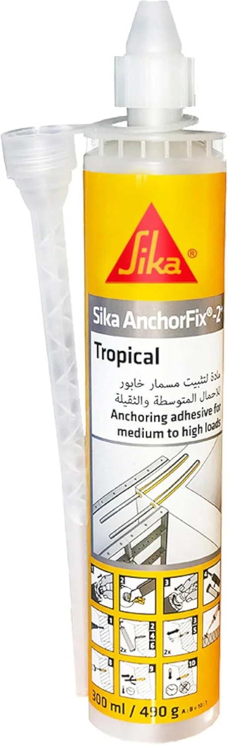 چسب لنگر SIKA برای ظرفیت بار متوسط تا زیاد - Sika Anchorfix-2+ Tropical - خاکستری - استحکام باند عالی - کارتریج 300 میلی لیتری