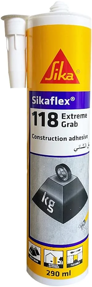 چسب ساختمانی SIKA - قدرت چسبندگی بالا - Sikaflex-118 Extreme Grab سفید - مناسب برای استفاده در داخل/خارج ساختمان - اتصال اکثر مصالح ساختمانی - کارتریج 290 میلی لیتری