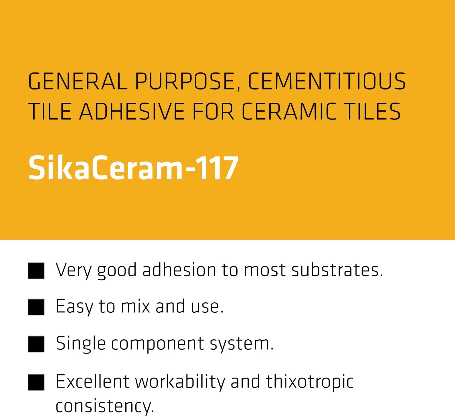 چسب کاشی عمومی SIKA برای کاشی های سرامیکی - SikaCeram-117 - خاکستری - قدرت چسبندگی عالی - کاربرد داخلی - کیسه 25 کیلوگرمی چسب کاشی عمومی SIKA برای کاشی های سرامیکی - SikaCeram-117 - خاکستری - قدرت چسبندگی عالی - کاربرد داخلی - کیسه 25 کیلوگرمی