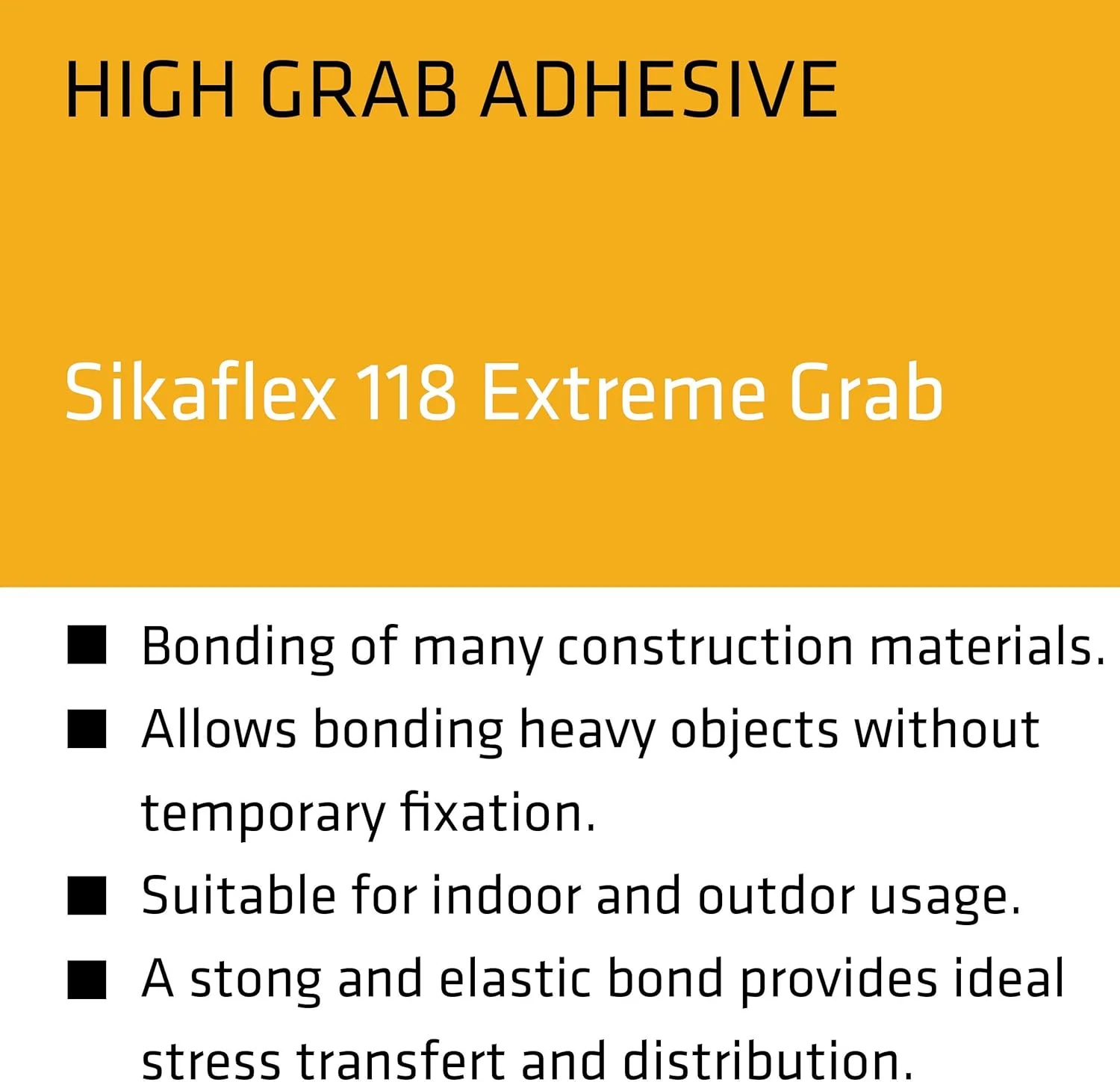 چسب ساختمانی SIKA - قدرت چسبندگی بالا - Sikaflex-118 Extreme Grab سفید - مناسب برای استفاده در داخل/خارج ساختمان - اتصال اکثر مصالح ساختمانی - کارتریج 290 میلی لیتری