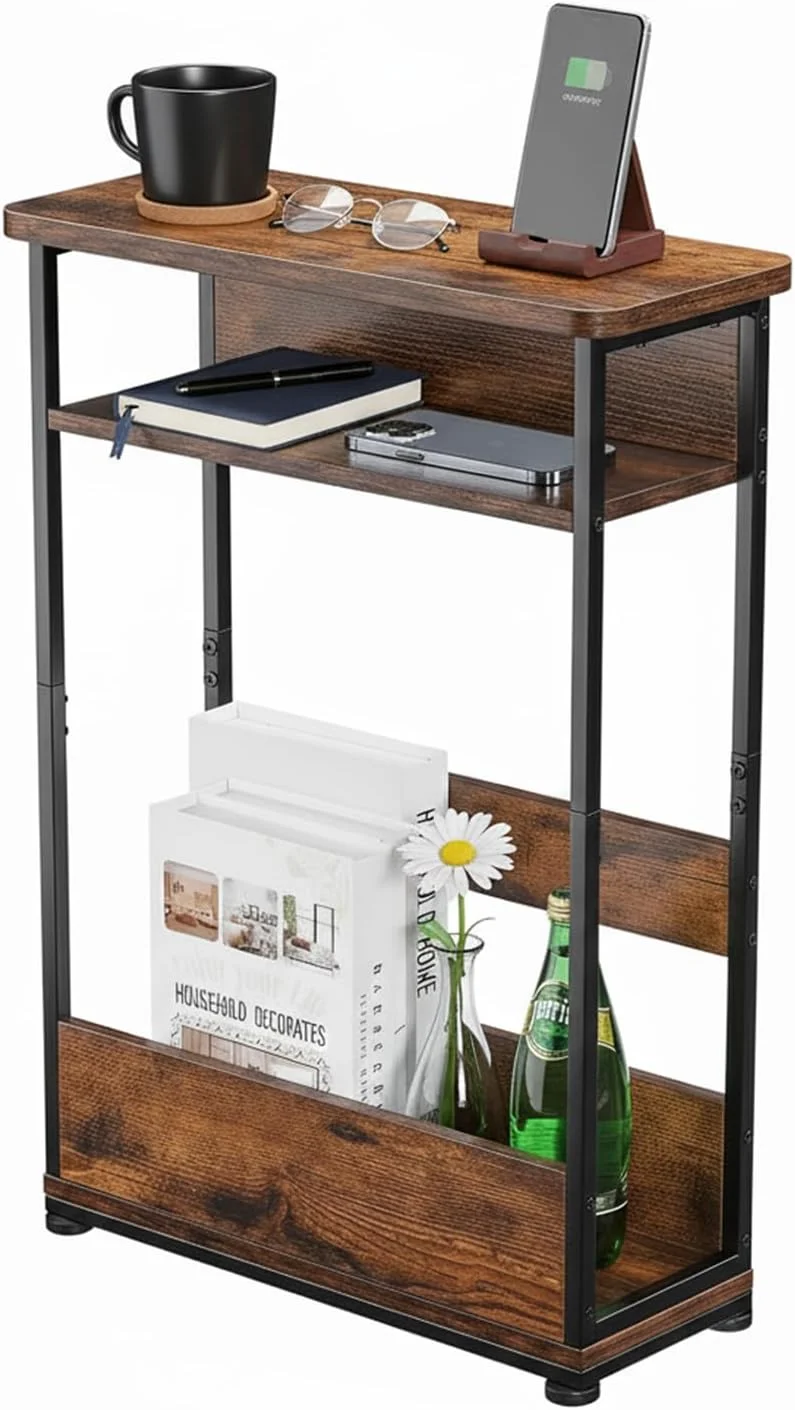 میز عسلی باریک طرح قدیمی با قفسه ذخیره سازی، میز کناری باریک 3 طبقه، میز مبل مدرن برای فضاهای باریک و کوچک، میز کنار تختی به ارتفاع 62.5 سانتی متر، میز پاتختی کوچک با قفسه مجله، صرفه جویی در فضا/قهوه ای میز عسلی باریک طرح قدیمی با قفسه ذخیره سازی، میز کناری باریک 3 طبقه، میز مبل مدرن برای فضاهای باریک و کوچک، میز کنار تختی به ارتفاع 62.5 سانتی متر، میز پاتختی کوچک با قفسه مجله، صرفه جویی در فضا/قهوه ای