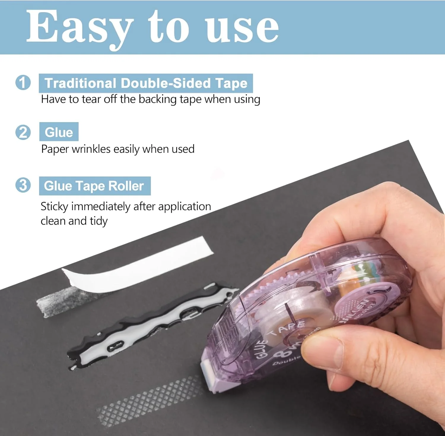 غلتک چسب دو طرفه 4 عددی، لوازم اسکرپ بوک، غلتک چسب برای صنایع دستی، نوار چسب دو طرفه برای اسکرپ بوکینگ، لوازم دفتر مدرسه خانگی برای ژورنال نویسی (0.31 اینچ X 26.25 فوت)