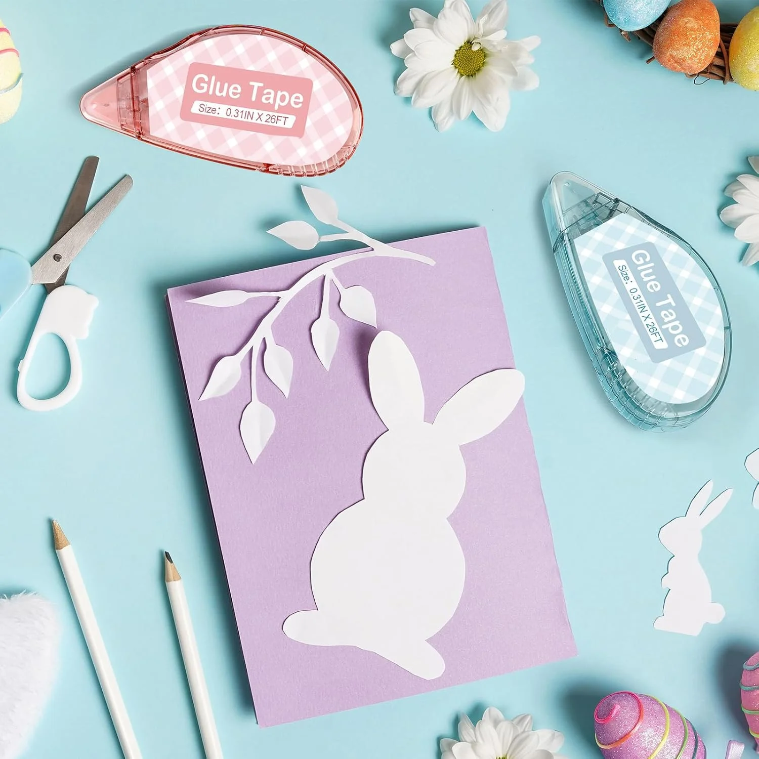 بسته 4 عددی نوار چسب دو طرفه اسکرپ بوک، غلطک نوار چسب برای صنایع دستی، اسکرپ بوکینگ، بسته بندی هدیه و لوازم جانک جورنالینگ (0.31 اینچ × 26 فوت)