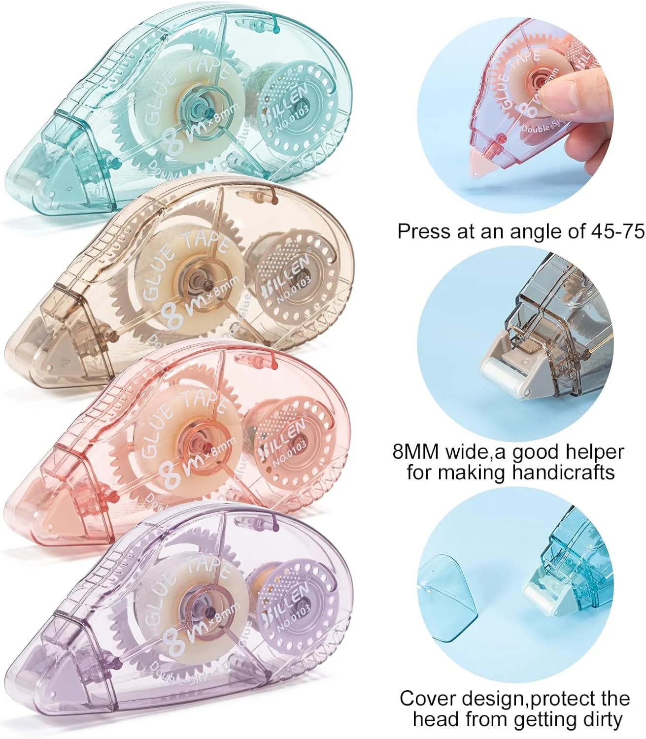 غلتک چسب دو طرفه 4 عددی، لوازم اسکرپ بوک، غلتک چسب برای صنایع دستی، نوار چسب دو طرفه برای اسکرپ بوکینگ، لوازم دفتر مدرسه خانگی برای ژورنال نویسی (0.31 اینچ X 26.25 فوت)