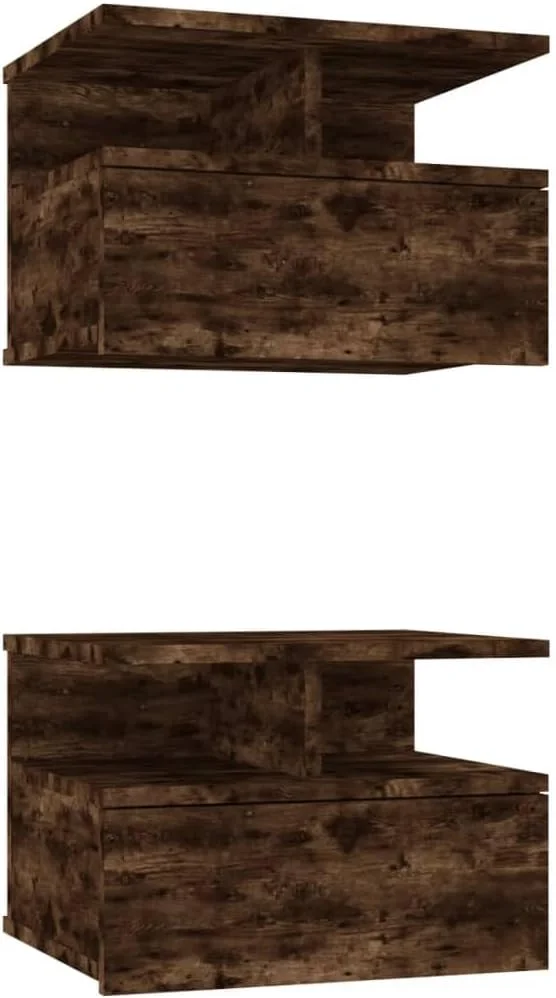 ویداایکس ال 2 عدد میز کنار تختی شناور، مبلمان اتاق خواب، میز کنار تختی دیواری، قفسه دیواری با کشو، چوب مهندسی شده بلوط دودی ویداایکس ال 2 عدد میز کنار تختی شناور، مبلمان اتاق خواب، میز کنار تختی دیواری، قفسه دیواری با کشو، چوب مهندسی شده بلوط دودی