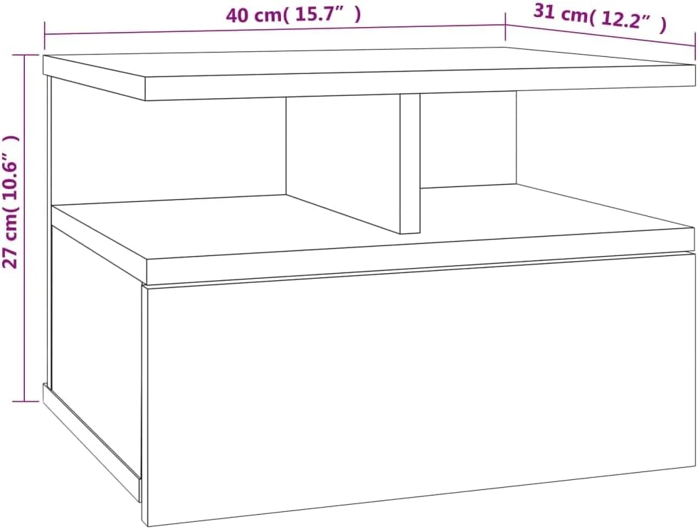 ویداایکس ال 2 عدد میز کنار تختی شناور، مبلمان اتاق خواب، میز کنار تختی دیواری، قفسه دیواری با کشو، چوب مهندسی شده بلوط دودی