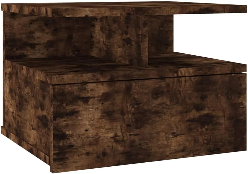 ویداایکس ال 2 عدد میز کنار تختی شناور، مبلمان اتاق خواب، میز کنار تختی دیواری، قفسه دیواری با کشو، چوب مهندسی شده بلوط دودی