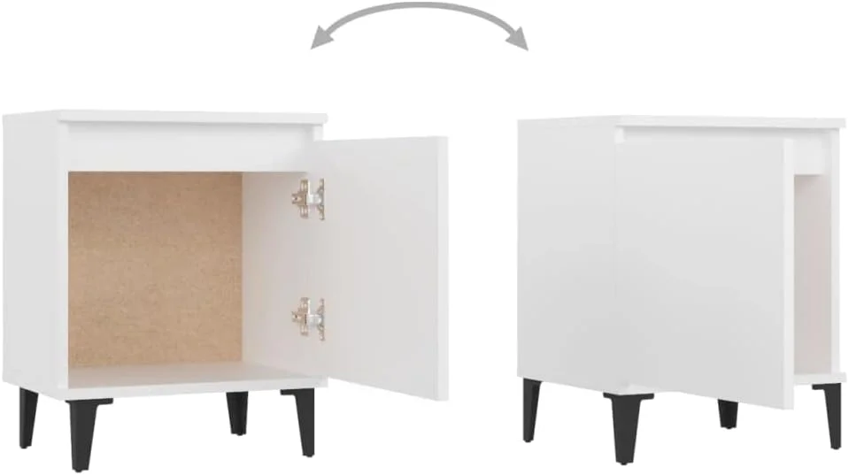 کابینت کنار تختی vidaXL با پایه های فلزی، میزهای کنار تخت، میزهای عسلی، کابینت های ذخیره سازی، پایه تلفن، مبلمان اتاق خواب منزل، سفید