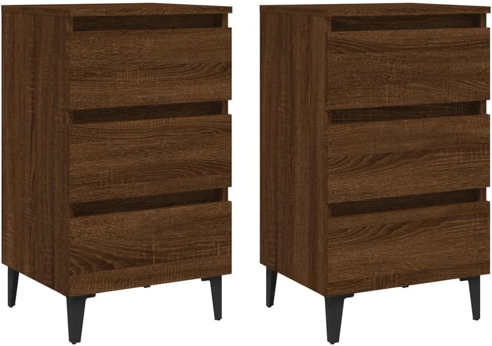 دو عدد میز کنار تختی vidaXL با پایه های فلزی، مناسب منزل، اتاق خواب، میز کنار تخت، میز ذخیره سازی، میز کنار مبلی، مبلمان میز شب با کشو، بلوطی قهوه ای دو عدد میز کنار تختی vidaXL با پایه های فلزی، مناسب منزل، اتاق خواب، میز کنار تخت، میز ذخیره سازی، میز کنار مبلی، مبلمان میز شب با کشو، بلوطی قهوه ای