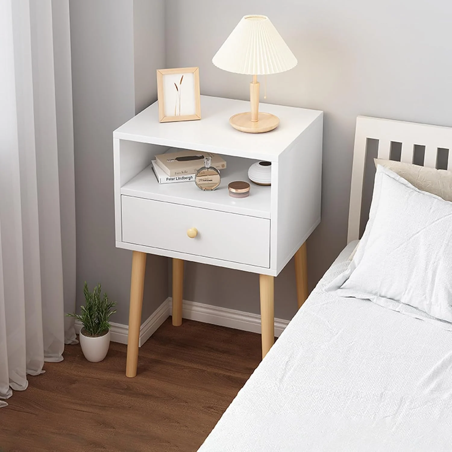میز پاتختی دو طبقه VAODO با کشو، میز کنار تختی مدرن اواسط قرن با قفسه ذخیره سازی باز، میز پاتختی با پایه های چوبی محکم، برای اتاق خواب، اتاق نشیمن، دفتر و خوابگاه، مونتاژ آسان میز پاتختی دو طبقه VAODO با کشو، میز کنار تختی مدرن اواسط قرن با قفسه ذخیره سازی باز، میز پاتختی با پایه های چوبی محکم، برای اتاق خواب، اتاق نشیمن، دفتر و خوابگاه، مونتاژ آسان