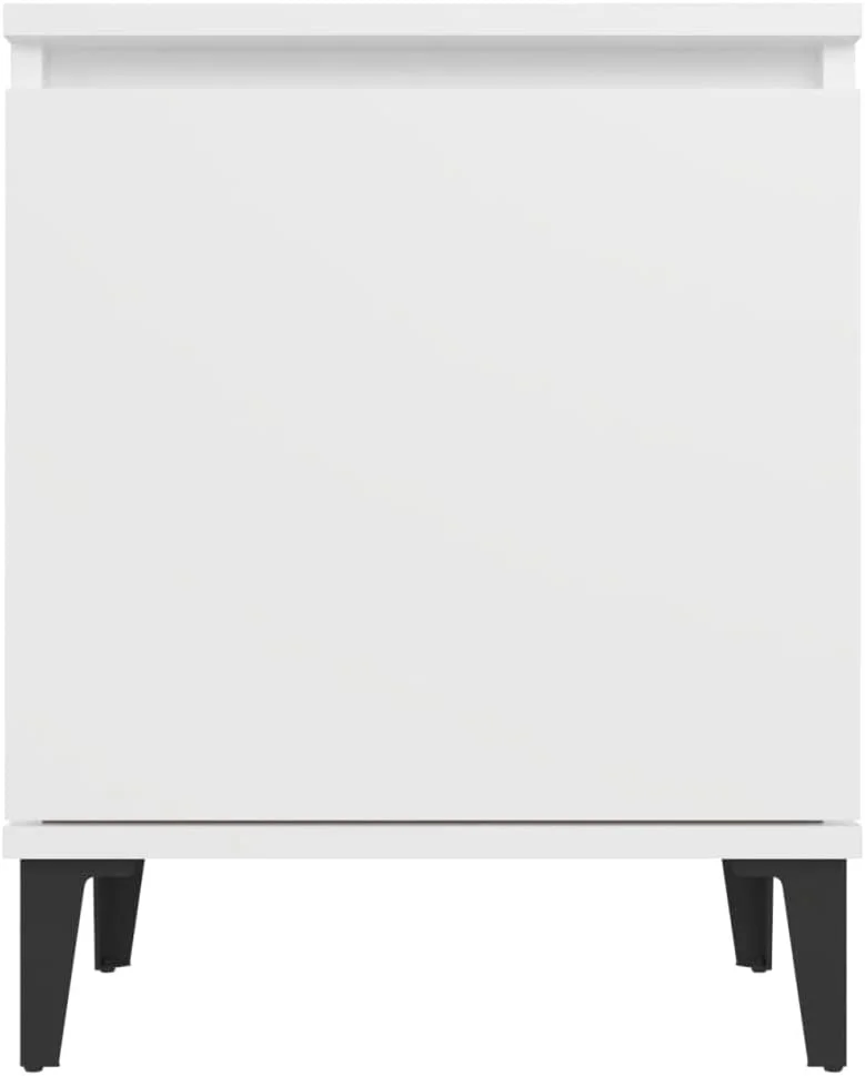 کابینت کنار تختی vidaXL با پایه های فلزی، میزهای کنار تخت، میزهای عسلی، کابینت های ذخیره سازی، پایه تلفن، مبلمان اتاق خواب منزل، سفید