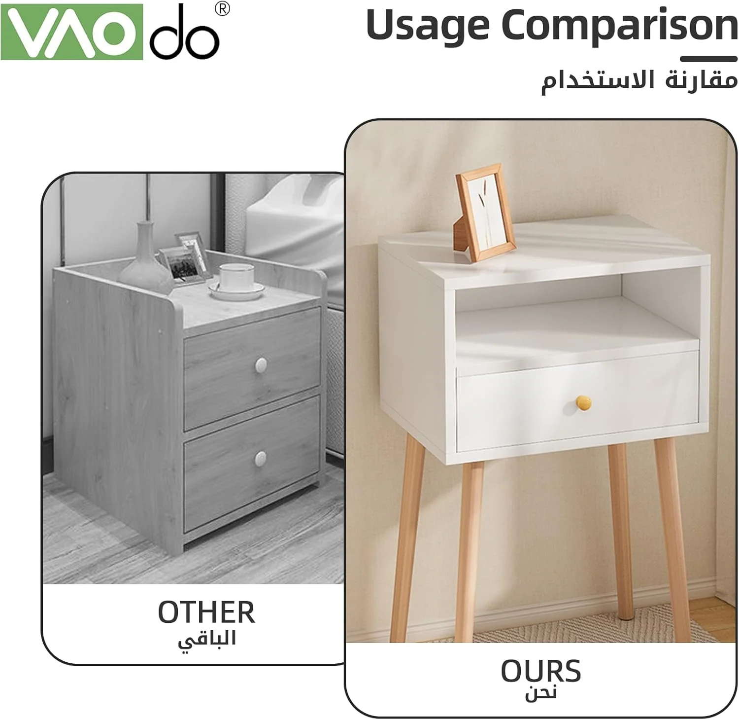 میز پاتختی دو طبقه VAODO با کشو، میز کنار تختی مدرن اواسط قرن با قفسه ذخیره سازی باز، میز پاتختی با پایه های چوبی محکم، برای اتاق خواب، اتاق نشیمن، دفتر و خوابگاه، مونتاژ آسان میز پاتختی دو طبقه VAODO با کشو، میز کنار تختی مدرن اواسط قرن با قفسه ذخیره سازی باز، میز پاتختی با پایه های چوبی محکم، برای اتاق خواب، اتاق نشیمن، دفتر و خوابگاه، مونتاژ آسان