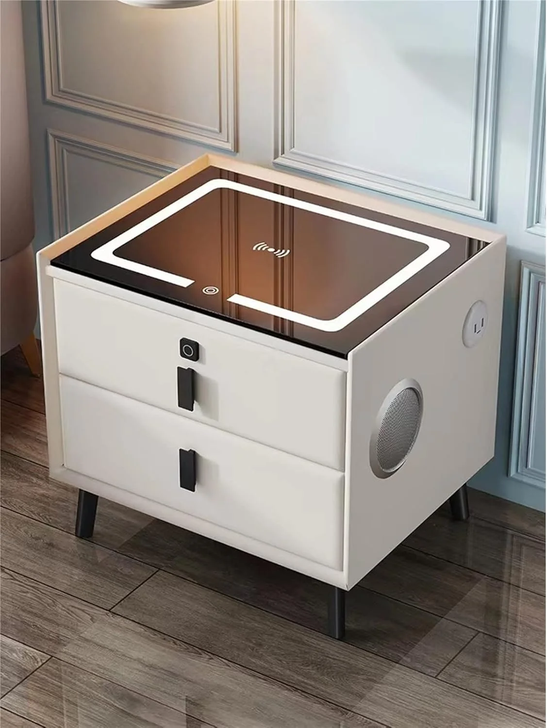 میز کنار تختی هوشمند UOKUGZ، میز کنار تختی مینیمال جدید چوبی، میز کنار تختی اتاق خواب با شارژ بی سیم، مبلمان چند منظوره