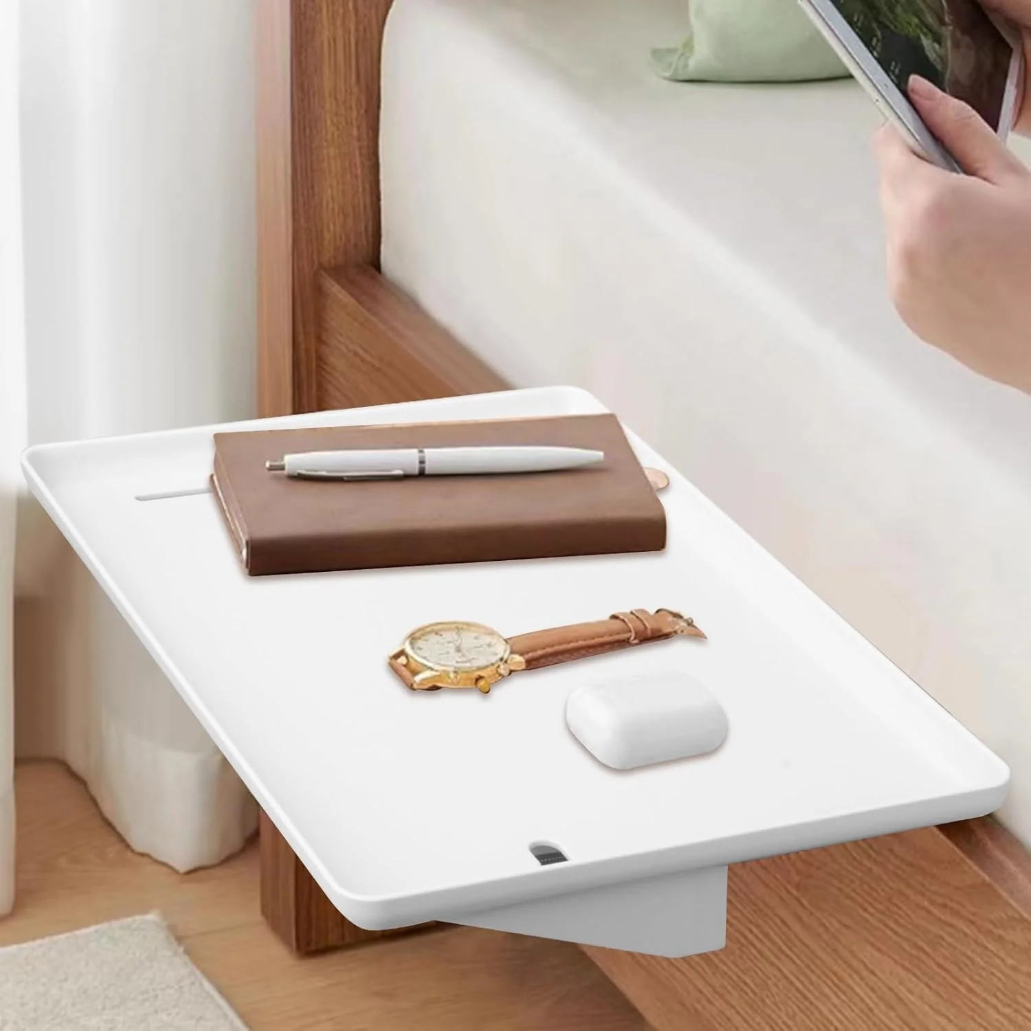 شلف کنار تختی URbazaar، میز کنار تختی شناور گیره ای و سینی شلف تخت خواب، میز کنار تختی گیره ای اتاق خوابگاه دانشجویی با نگهدارنده سیم، گیره دار در تخت های دو طبقه، برای خانه، خوابگاه، RV یا آپارتمان