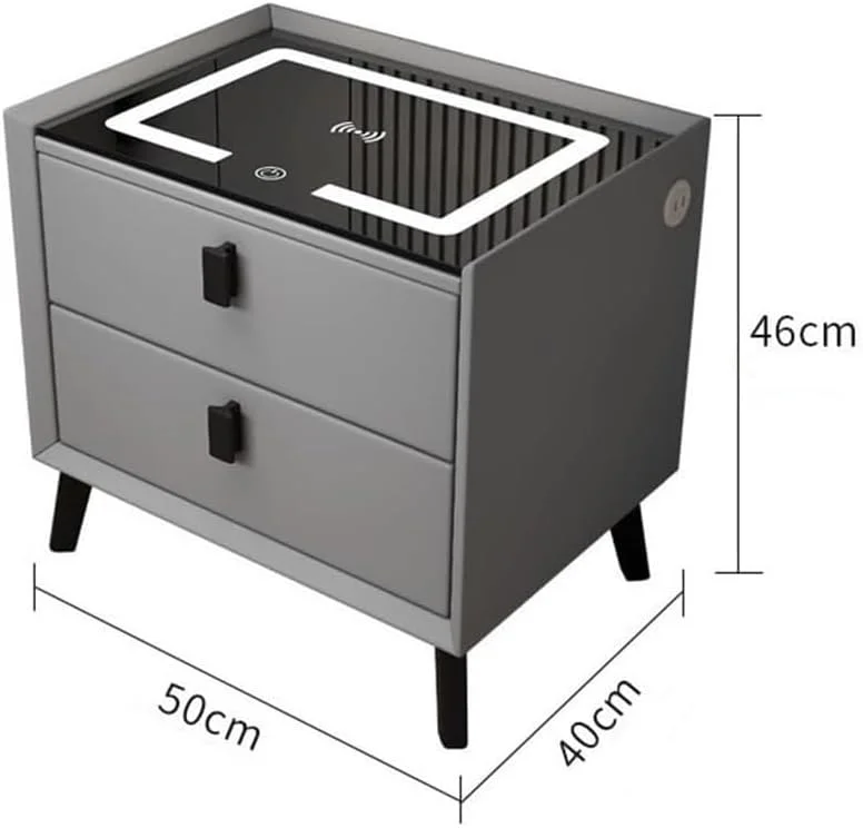 میز پاتختی هوشمند TAPIT با چراغ های LED، ایستگاه شارژ بی سیم، USB/Type-C، میز کنار تختی مدرن قابل تنظیم برای اتاق خواب، اتاق نشیمن، دفتر کار (خاکستری تیره)
