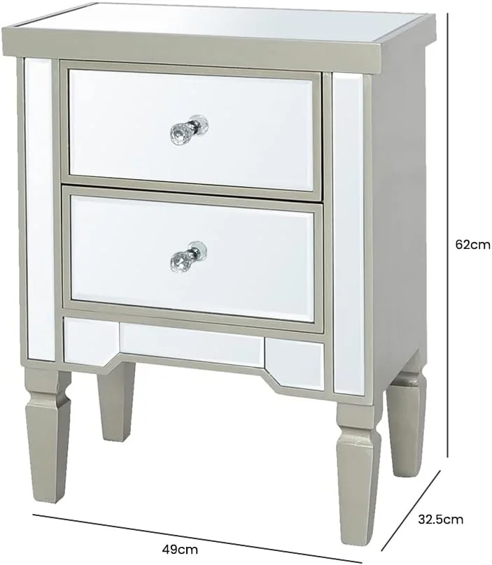 میز کنار تختی VANITY LIVING، دارای 2 کشو، مدرن مدل Treviso طلایی آینه ای، کابینت کنار تخت، میز کنار مبل، میز انتهایی برای مبلمان اتاق خواب