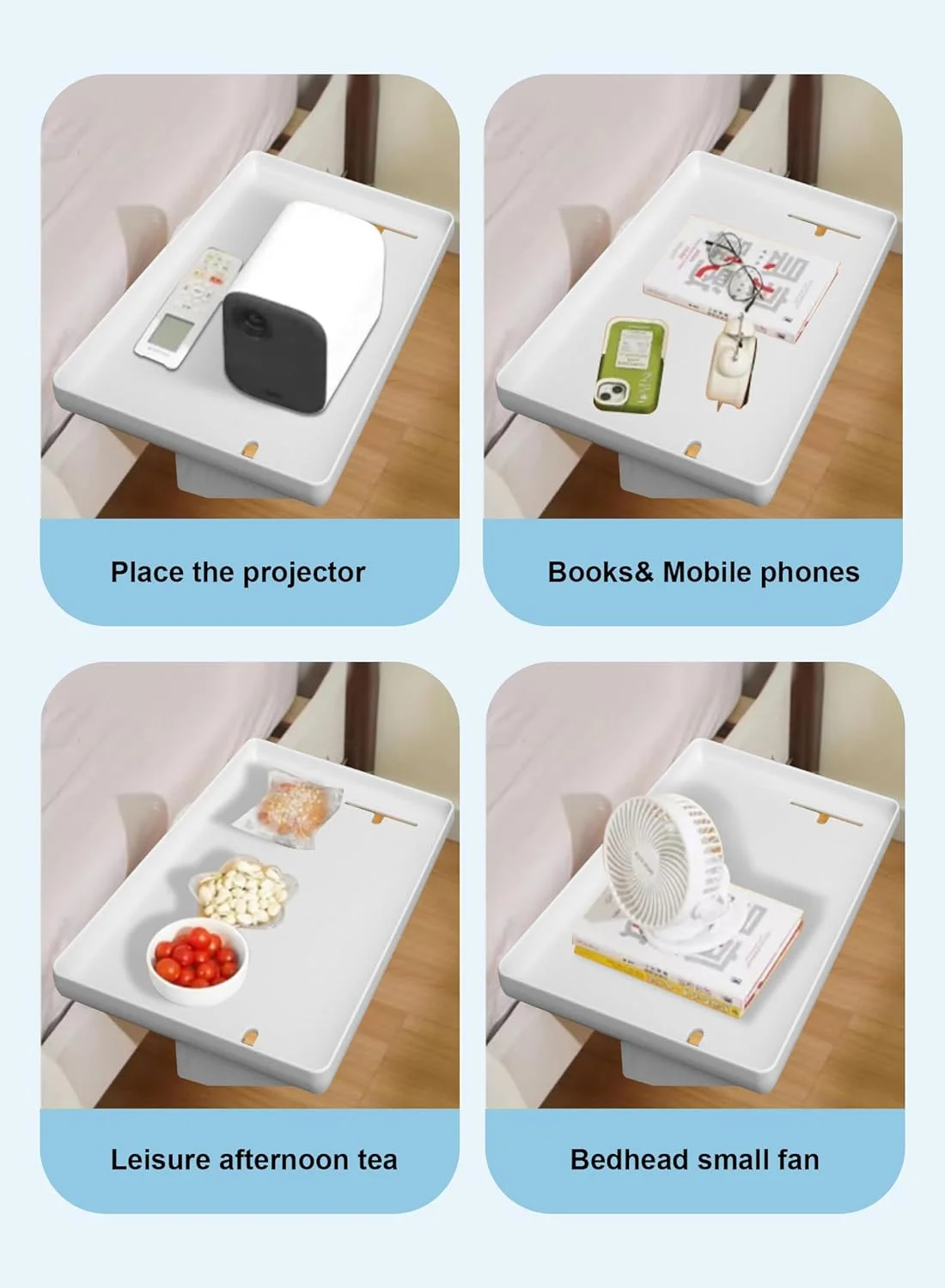 شلف کنار تختی URbazaar، میز کنار تختی شناور گیره ای و سینی شلف تخت خواب، میز کنار تختی گیره ای اتاق خوابگاه دانشجویی با نگهدارنده سیم، گیره دار در تخت های دو طبقه، برای خانه، خوابگاه، RV یا آپارتمان