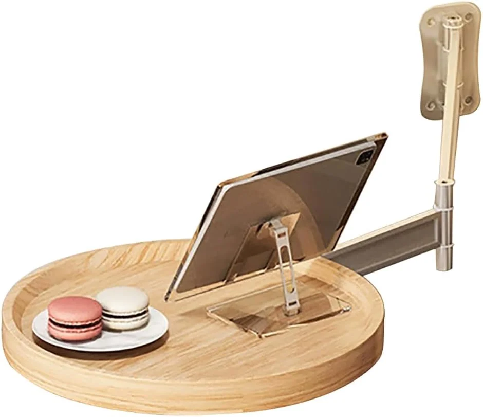 میز تاشو دیواری SLDAGe، میزهای کنار تختی چوبی برای فضاهای کوچک، میز قهوه گرد کوچک قابل تنظیم برای اتاق نشیمن، اتاق خواب، بالکن، پنجره و دفتر کار خانگی، طبیعی