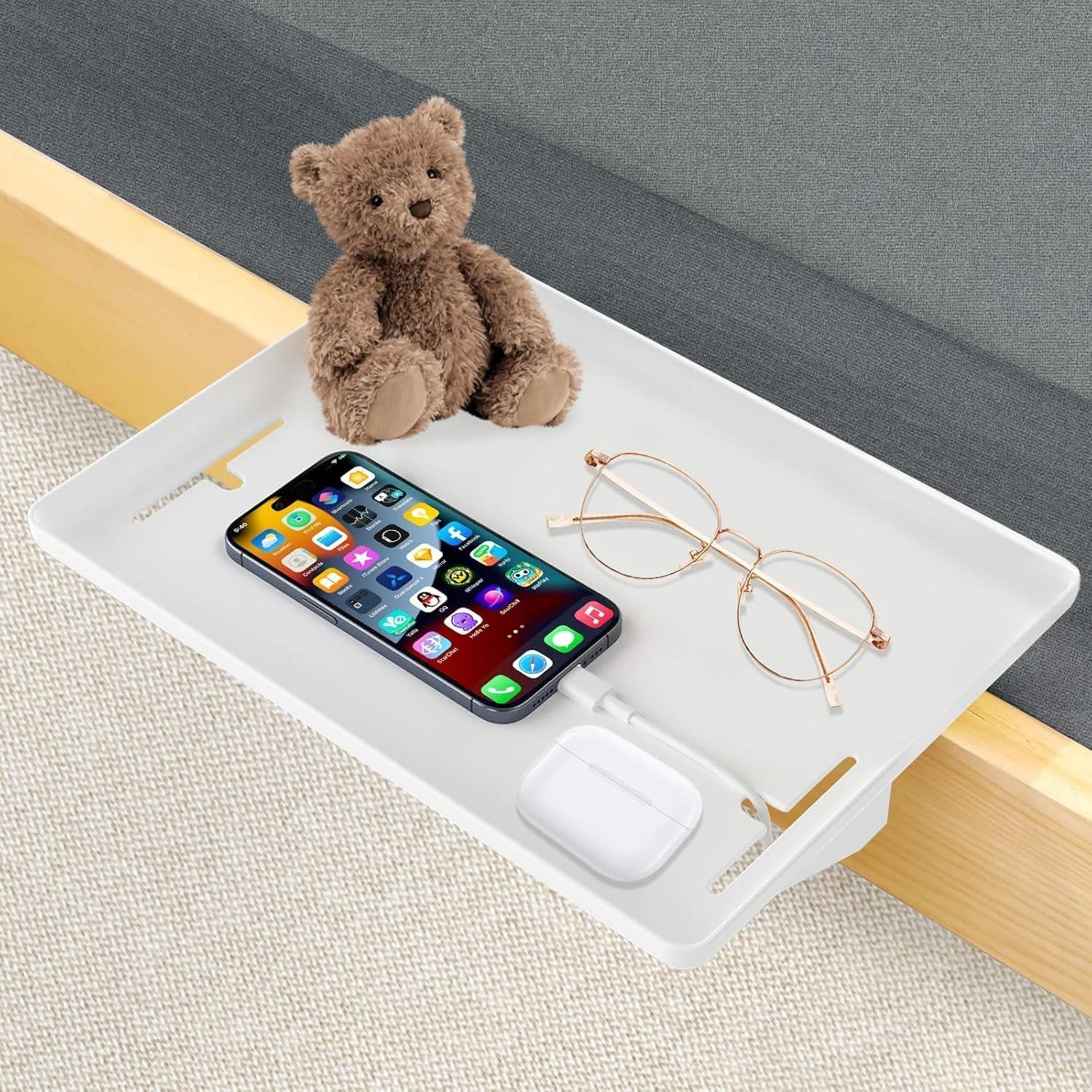 میز کنار تختی آویز TUAKIMCE با کشو، میز کنار تختی با نگهدارنده فنجان و کابل برای تخت خواب و تخت های دو طبقه، اتاق کودکان و اتاق خواب